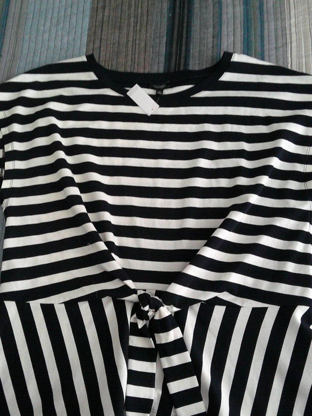 Talbots black and white striped front tie  designer top NEW Size XL - Picture 2 of 4